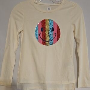 GAP Kids Beige Long Sleeve Shirt with Sequin Smiley Face